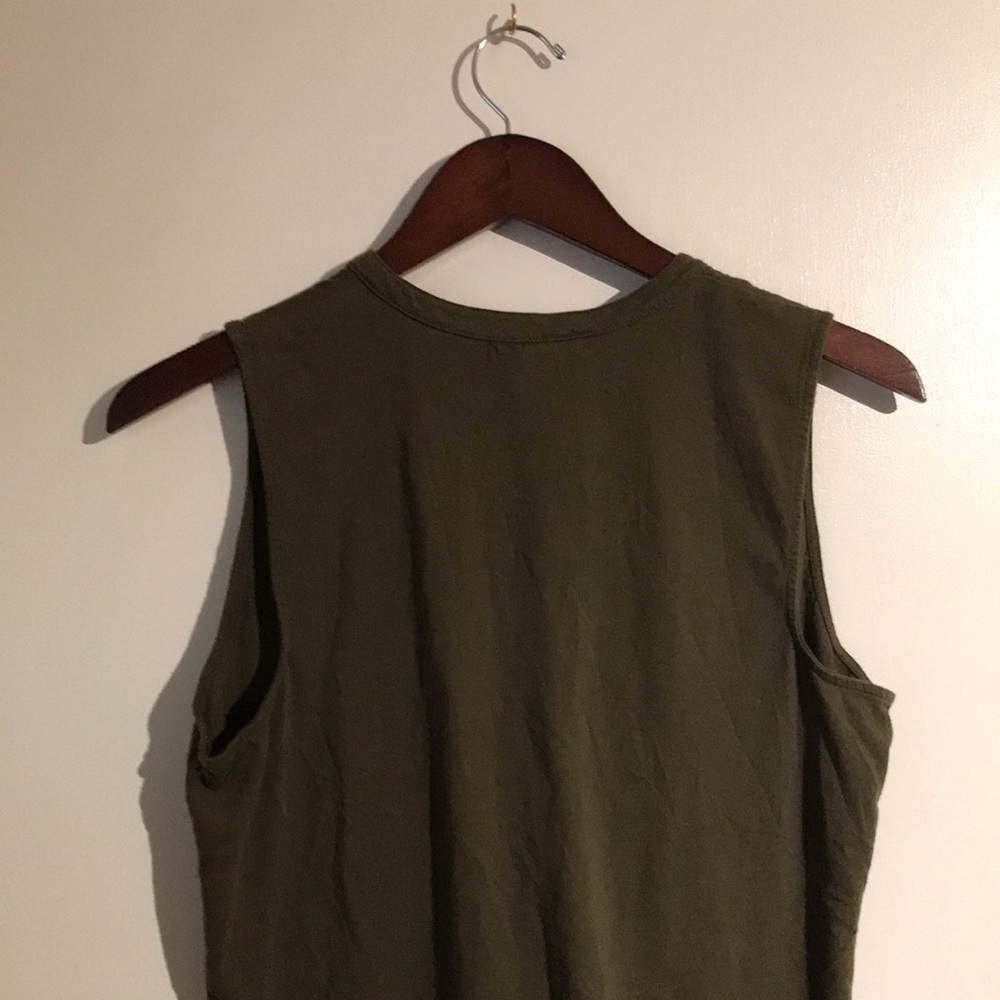 American Living Women's Olive Ruffle Neck Sleeveless Cotton Blouse Top Size L - Picture 7 of 16